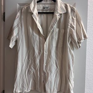 Marmot Short-Sleeve Button-Down Shirt in Cream with Brown Stripes